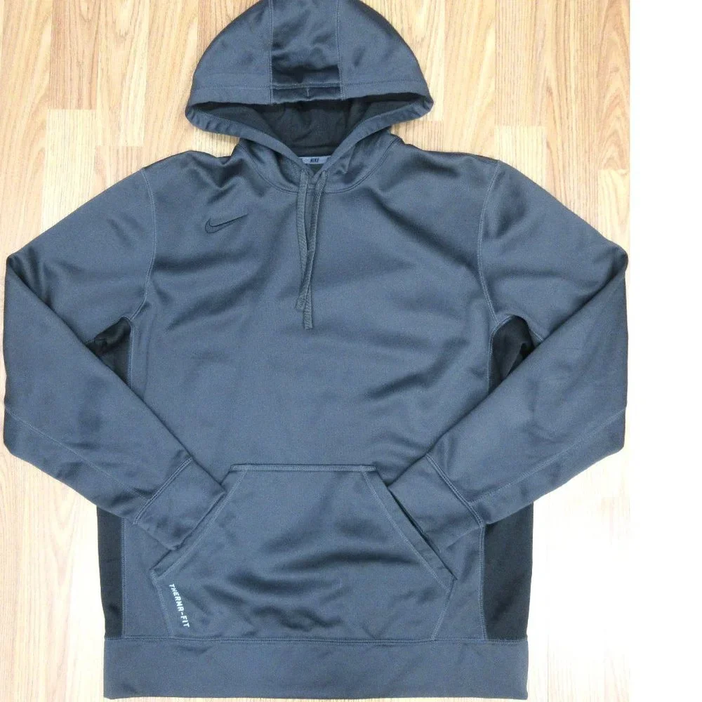 NIKE THERMA-FIT HOODIE SWEATSHIRT POLYESTER GRAY Sz LARGE, L